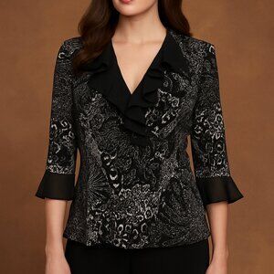 Alex Evenings Blouse SZ Medium Gala Glam Evening Polished‎